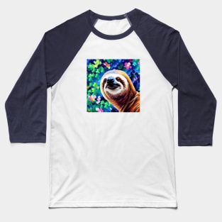 Smiling Sloth Surrounded by Flowers Baseball T-Shirt